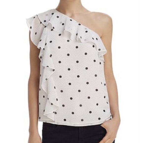 Polka dot ruffled one shoulder blouse by 1. State, NWT small black white chiffon - Picture 12 of 12